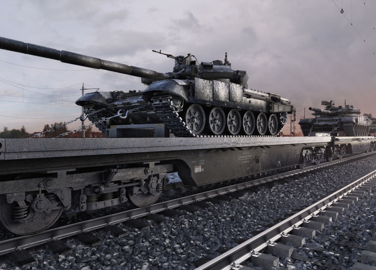 Panzer werden auf einem Zug transportiert